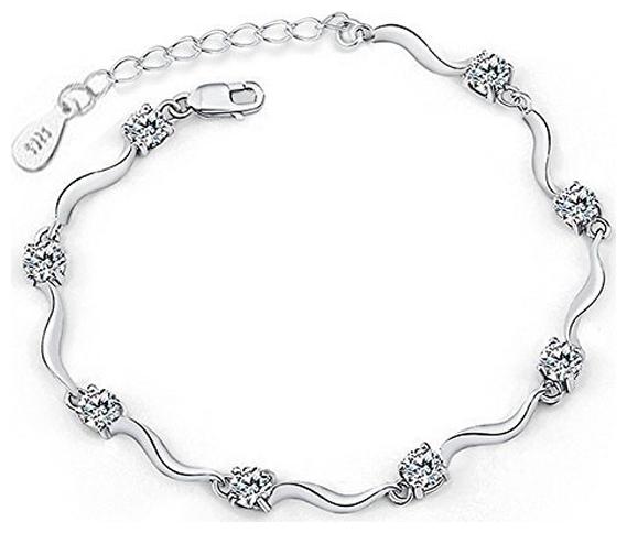 

Valentine Gift By Shining Diva Sterling Silver Crystal Chain Bracelet for Women