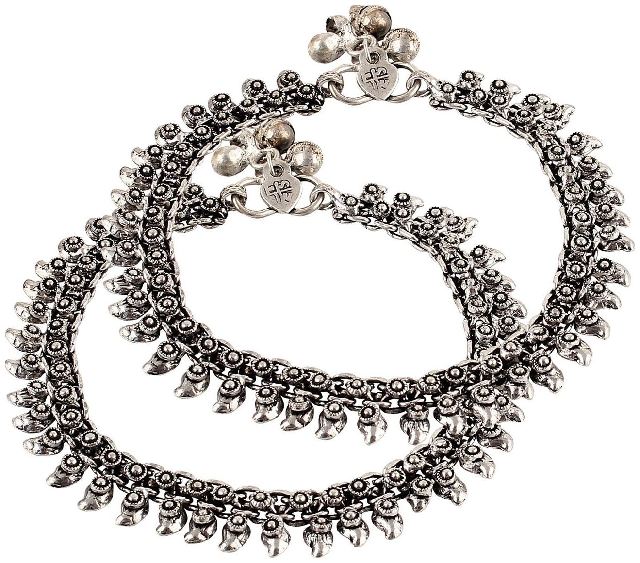 

Shining Diva Oxidised Silver Jewellery Payal Traditional Anklets for Women Girls(Antique Silver)(7495a)