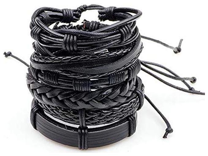 

Shining Diva Fashion Multilayer Set of 6 Leather Bracelet for Men and Boys (Black) (10070b)
