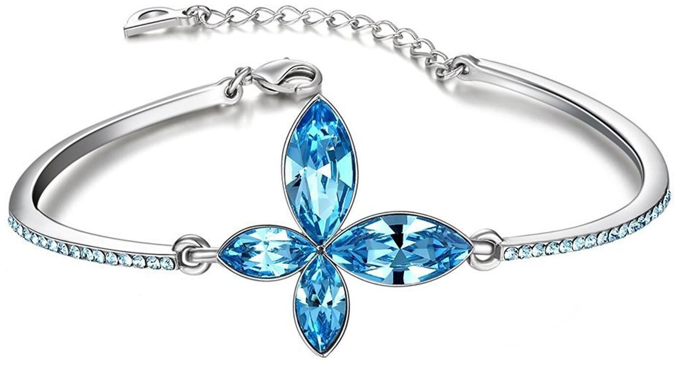 

Valentine Gift By Shining Diva Crystal Silver Plated Bracelet for Women and Girls (Blue) (8345b)