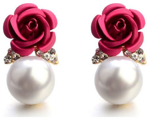 

Shining Diva Fashion Pink Pearl Floral Stylish Stud Earrings for Women and Girls
