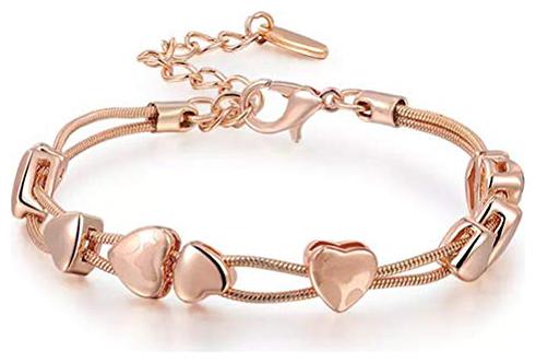 

Valentine Gift By Shining Diva Crystal Heart 18k Gold Plated Bracelet for Women and Girls (Rose Gold) (9978b)