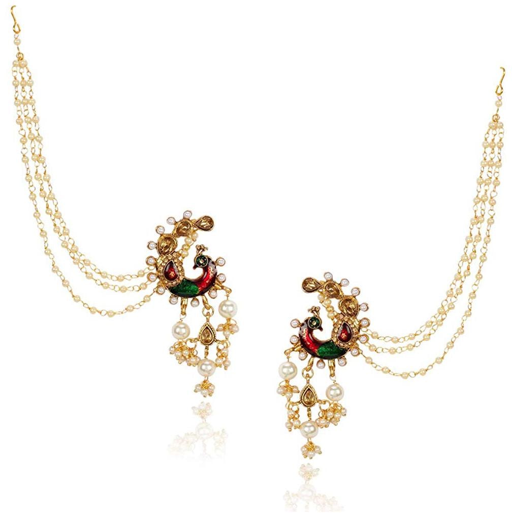 

Shining Diva Fashion Latest Bahubali Design Stylish Traditional Party Wear Pearl Chain Jhumki Earrings for Women and Girls