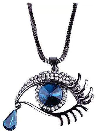 

Shining Diva Fashion Blue Crystal Eye Long Chain Pendant Necklace for Women and Girls