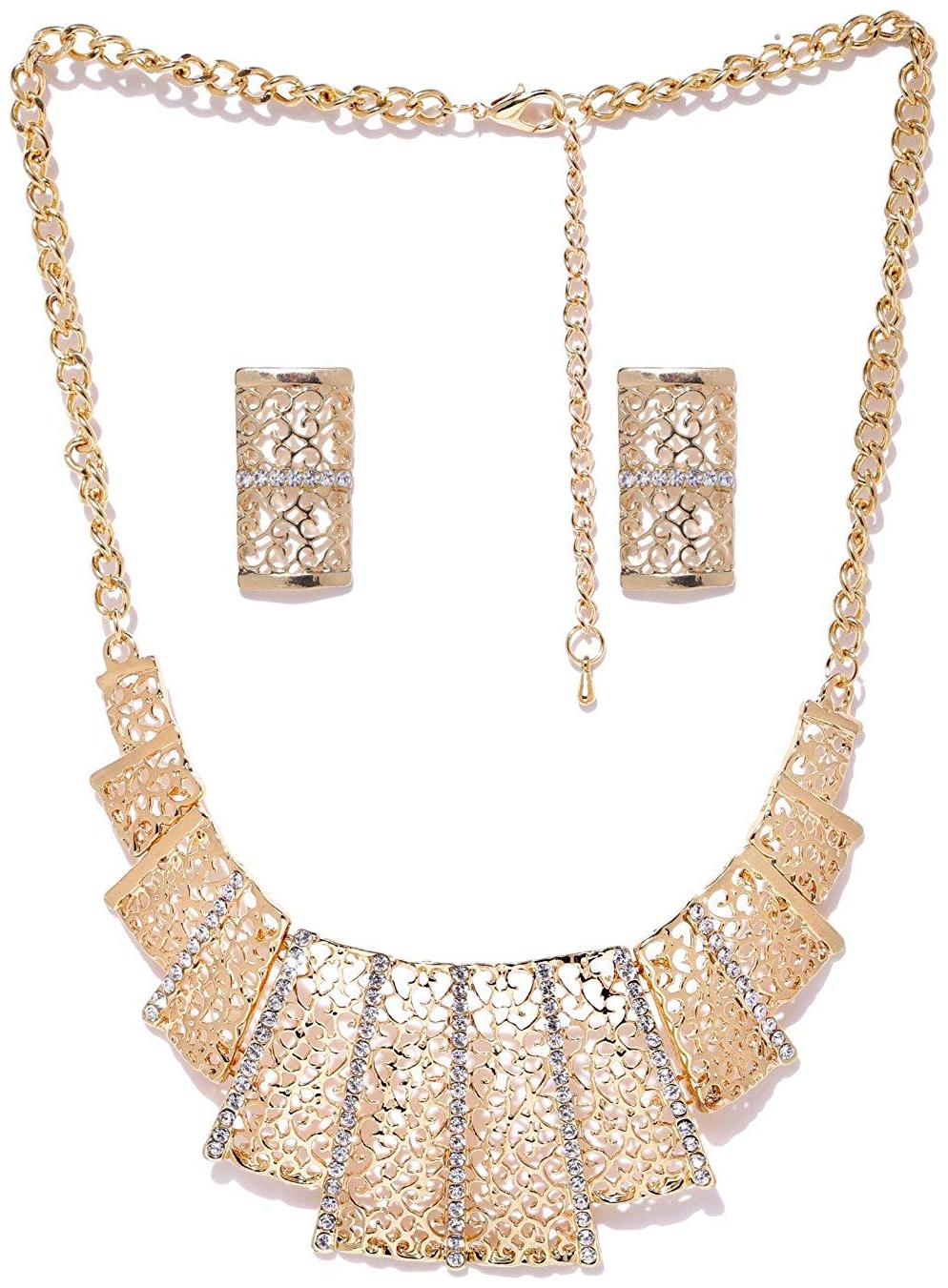 

Shining Diva Fashion Gold Plated Traditional Necklace Set for Women Jewellery Set with Earrings for Women Girls(Golden)(rrsd8110s)