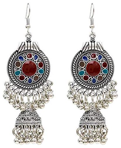 

Shining Diva Fashion Stylish Traditional Multicolour Oxidised Silver Jhumka Jhumki Earrings for Women and Girls (10357er)