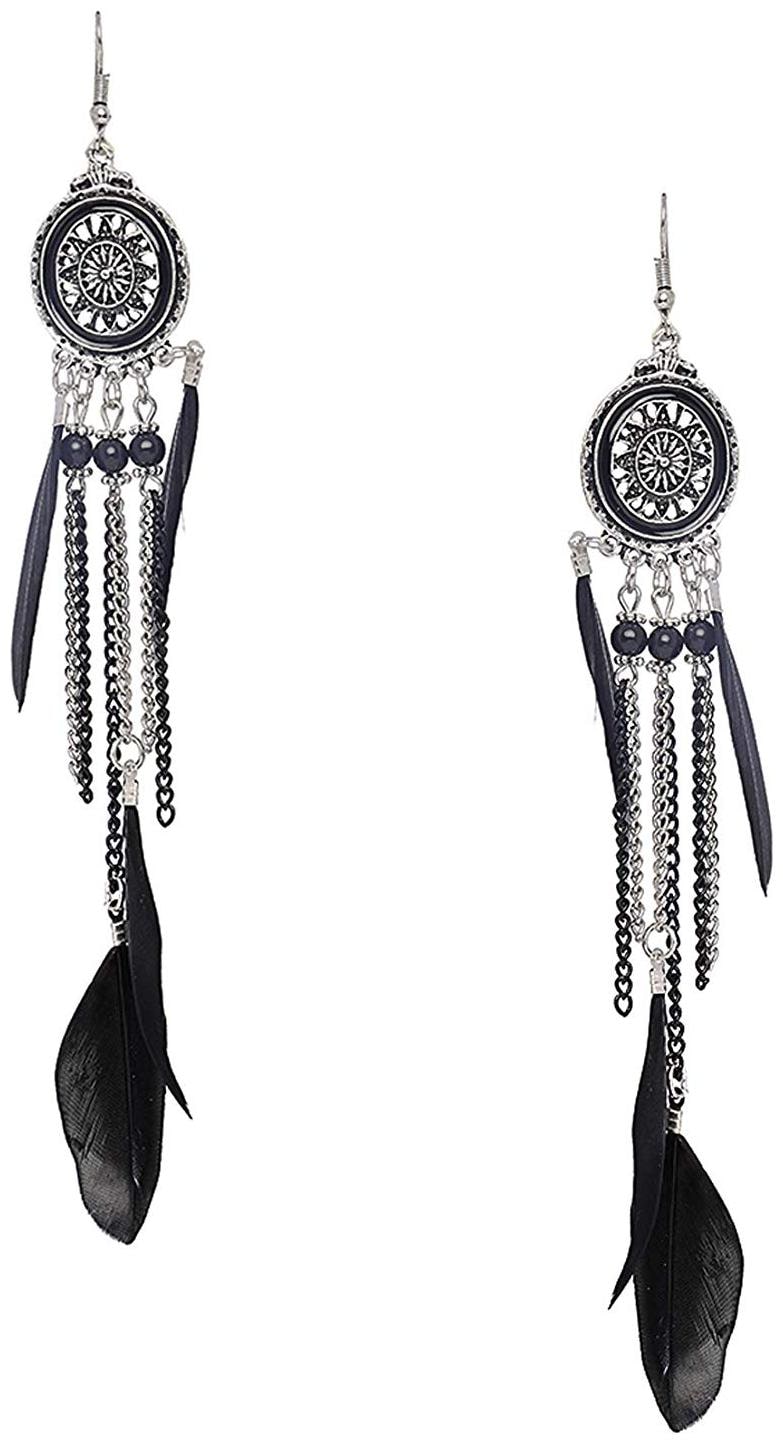 

Shining Diva Fashion Black Feather Stylish Fancy Party Wear Tassel Earrings For Women Girls (9295er)