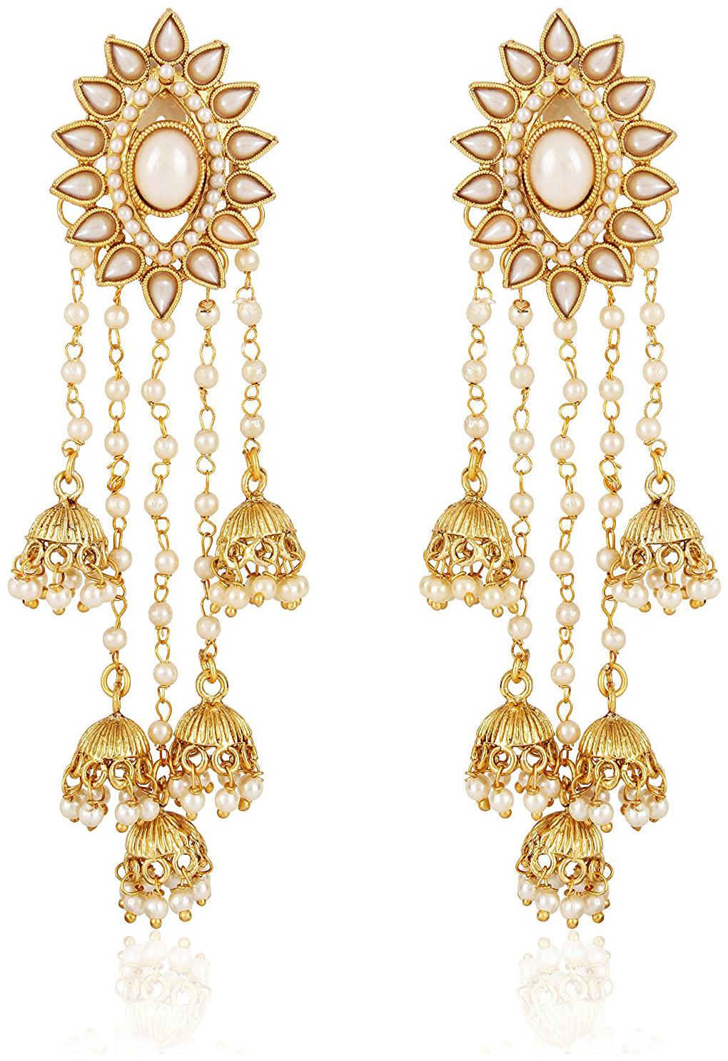

Shining Diva Fashion 18k Gold Plated Fancy Party Wear Pearl Jhumki Traditional Earrings For Women Girls(Golden)(8631er)