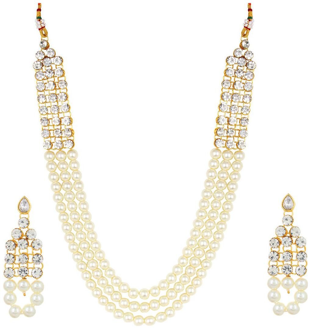 

Shining Diva Fashion White Pearl Kundan Traditional Necklace Set for Women Jewellery Set with Earrings for Women Girls(8588s)