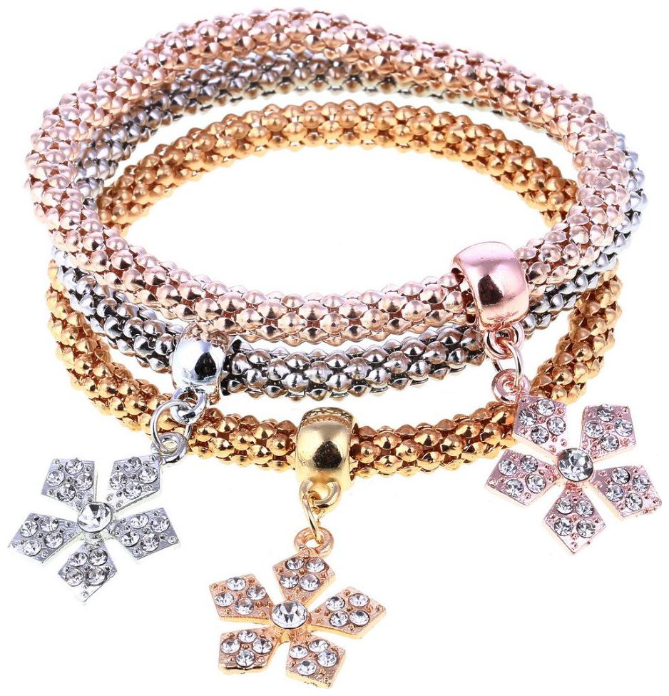 

Shining Diva Fashion Gold and Silver Plated Crystal Bracelets for Girls and Women - Set of 3(Golden)(8497b)