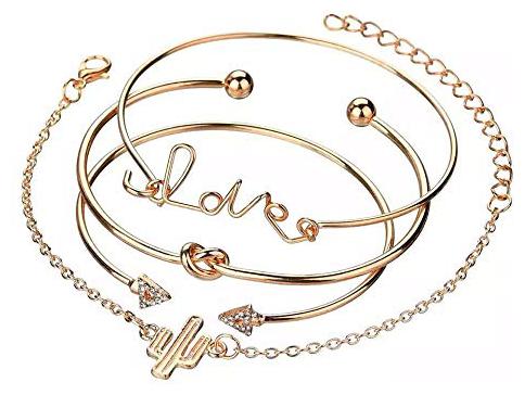 

Shining Diva Fashion Set of 4 Crystal Love Charm Bangle Gold Plated Bracelet for Women and Girls (Golden) (10687b)