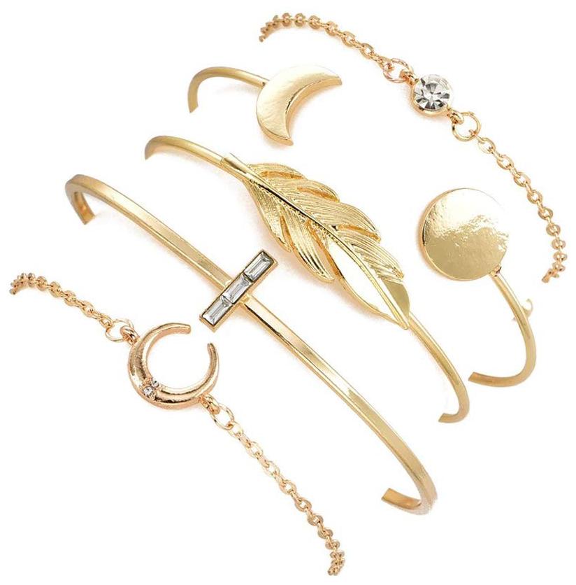 

Shining Diva Fashion Set of 5 Multilayer Crystal Charm Bangle Gold Plated Bracelet for Women and Girls (Golden) (10673b)