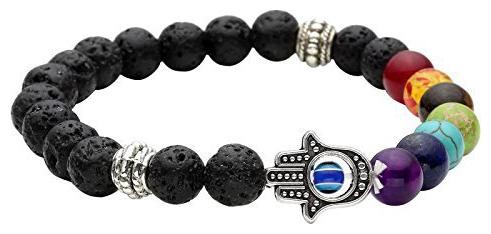

Shining Diva Fashion Natural Lava Stones Seven Chakra Evil Eye Charm Bracelet for Men