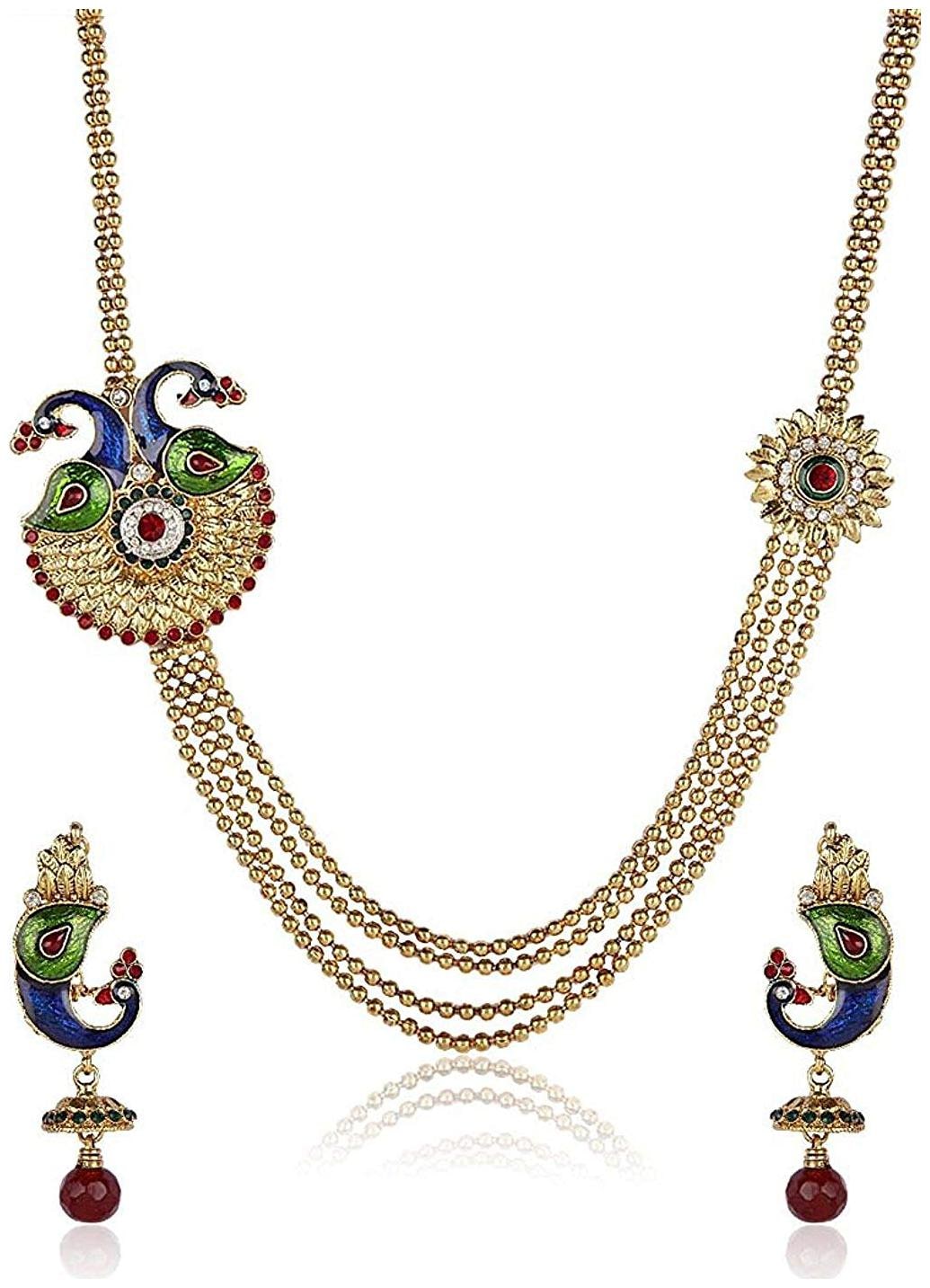 

Shining Diva Gold Plated Traditional Necklace Set Jewellery Set with Earrings for Girls and Women(Golden)(rrr5854s)