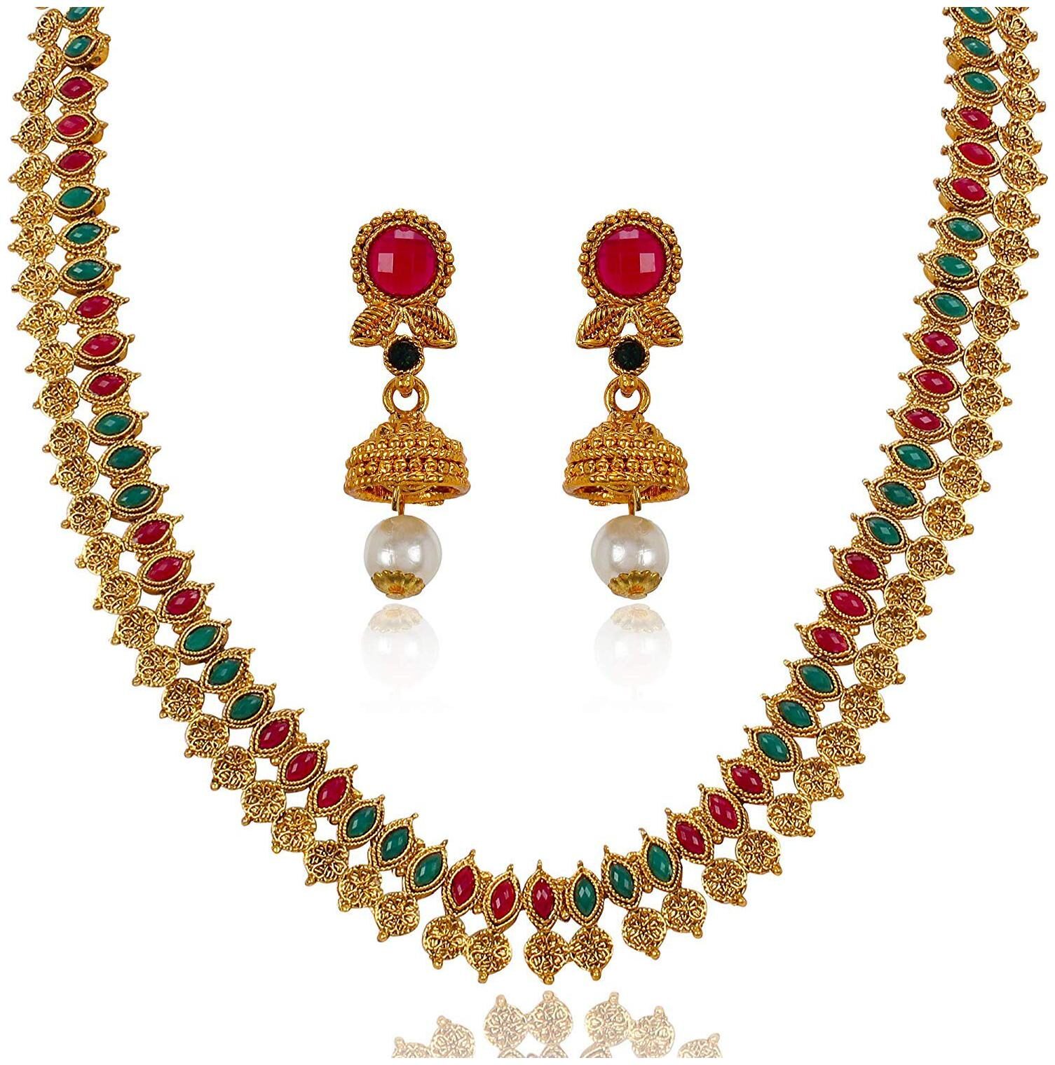 

Shining Diva Fashion Latest Long Design Necklace Set for Women Traditional Gold Plated Jewellery Set for Women