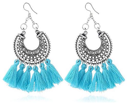 

Shining Diva Fashion Stylish Blue Bohemian Tassel Earrings for Women (rrsd9044er)