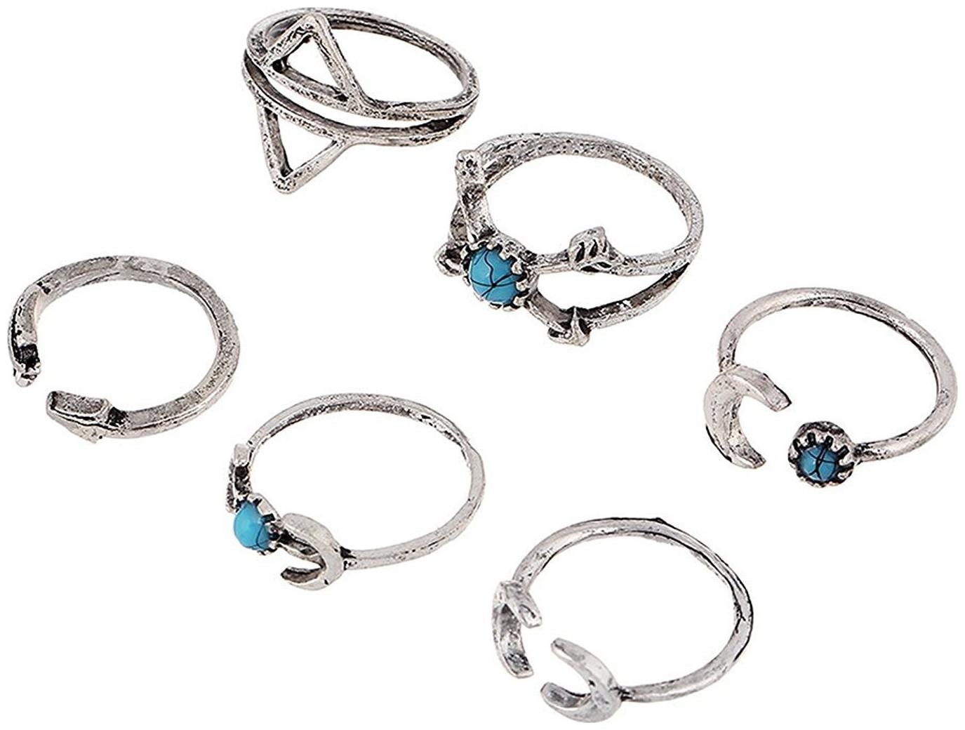 

Cinderella Collection by Shining Diva Bohemia Set of 6 Silver Plated Midi Finger Rings for Girls