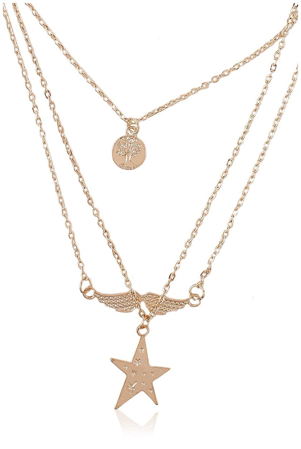 

Shining Diva Cinderella Collection Gold Metal Multi-Strand Necklace for Women(Golden)(6888np)