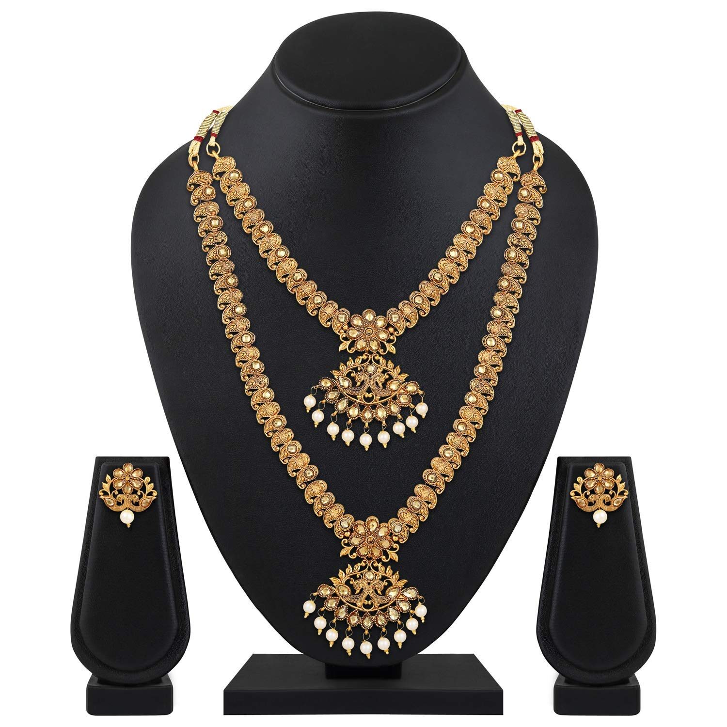 

Shining Diva Fashion Latest Combo Design Necklace Set for Women Traditional Gold Plated Jewellery Set for Women (Golden) (10593s)