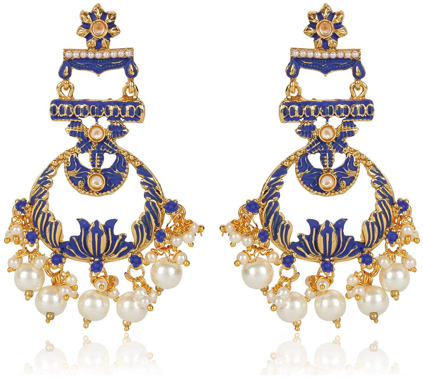 

Shining Diva Fashion Latest Stylish Party Wear Pearl Traditional Earrings for Women and Girls (Blue) (10310er)