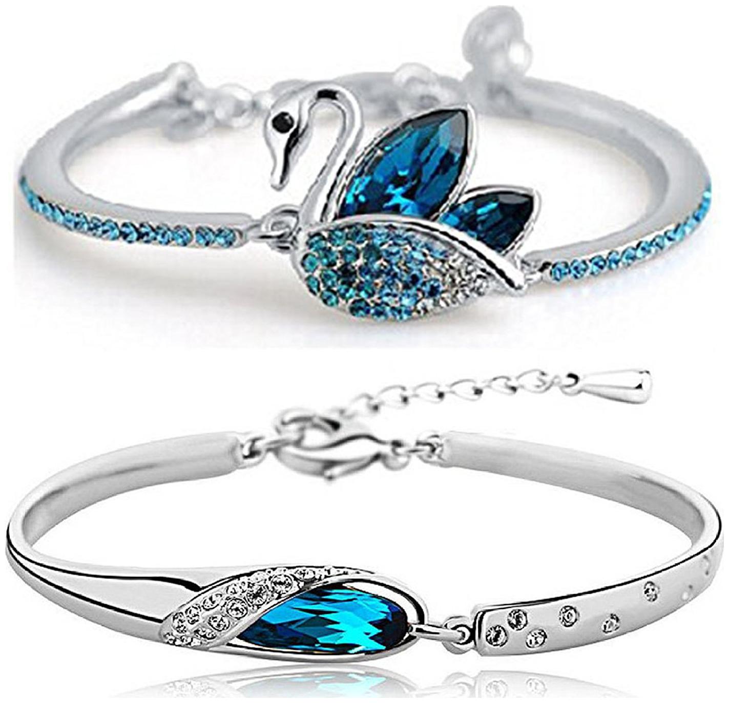 

Shining Diva Fashion Platinum Plated Blue Crystal Bangle Bracelet for Girls and Women (Blue) (cmb213)