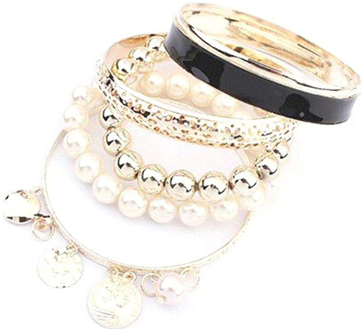 

Cinderella Collection By Shining Diva Pink Pearl Coins Element Charm Bracelet for Girls and Women (Black) (7157b)