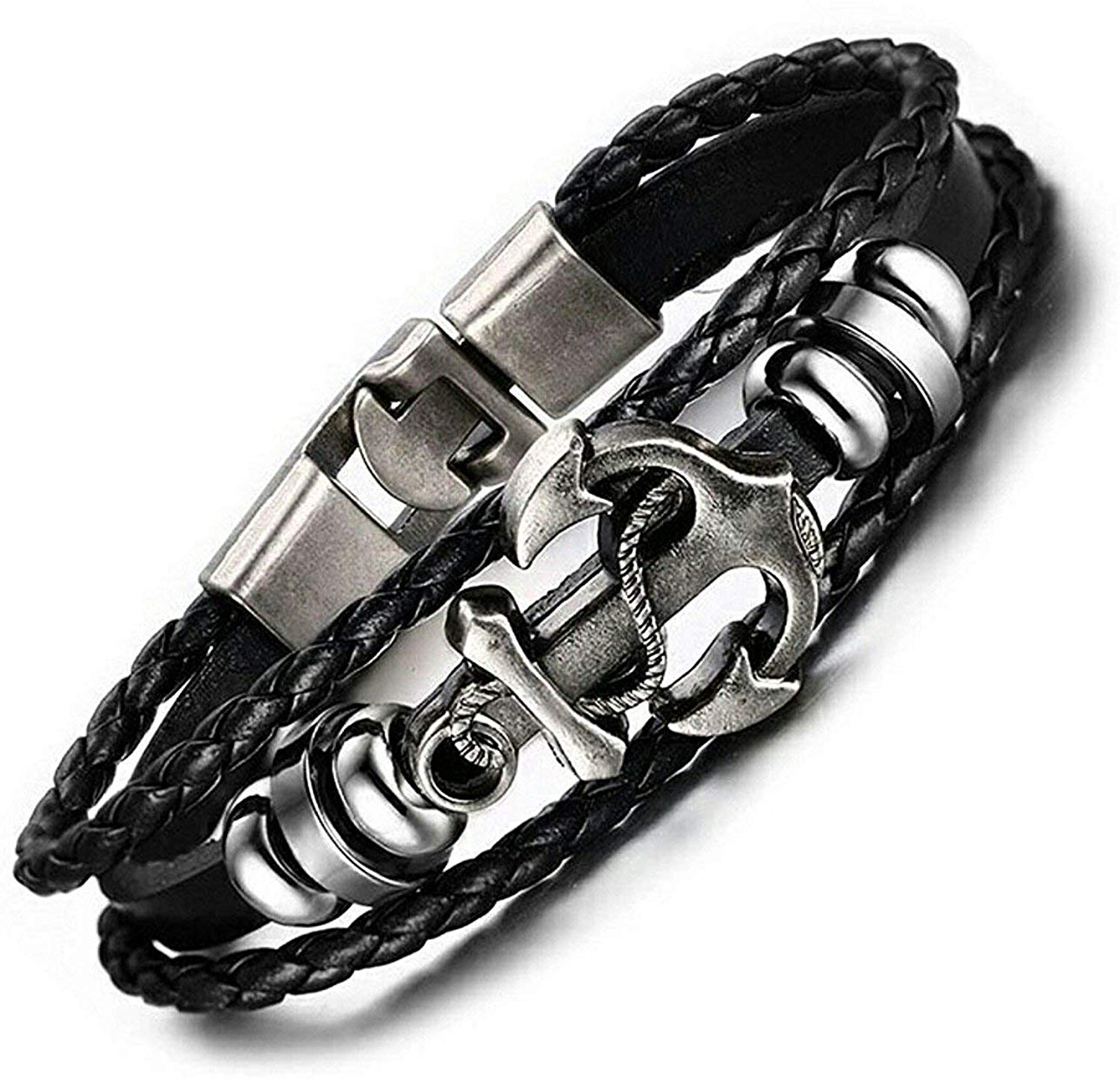 

Shining Diva Fashion Leather Multi Strand Bracelet for Men and Boys