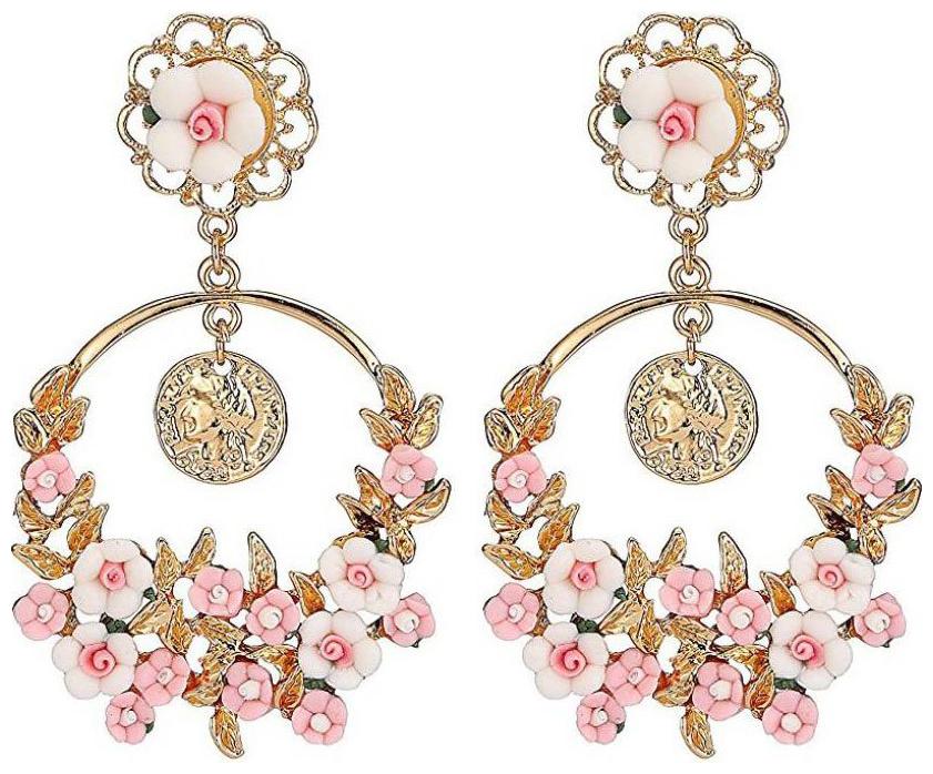 

Shining Diva Fashion Copper Italian Designer Collection Drop Earrings for Women (Pink-White)(9745er)