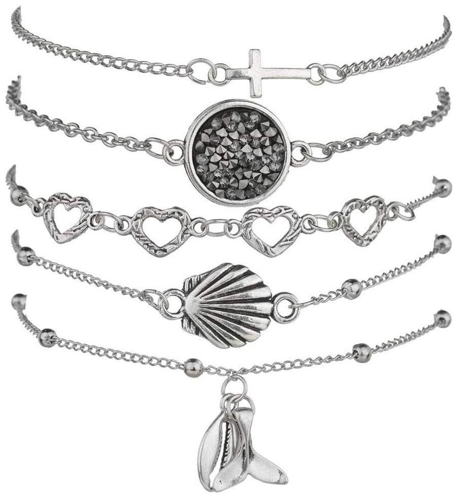

Shining Diva Fashion Set of 5 Charm Multilayer Bracelet for Women and Girls (Grey) (10678b)