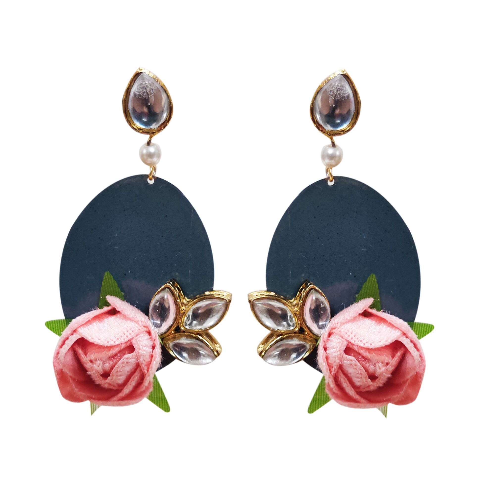 

Shining Gem Simply Precious Beautiful Kundan Grey Floral Earrings For Women Girls