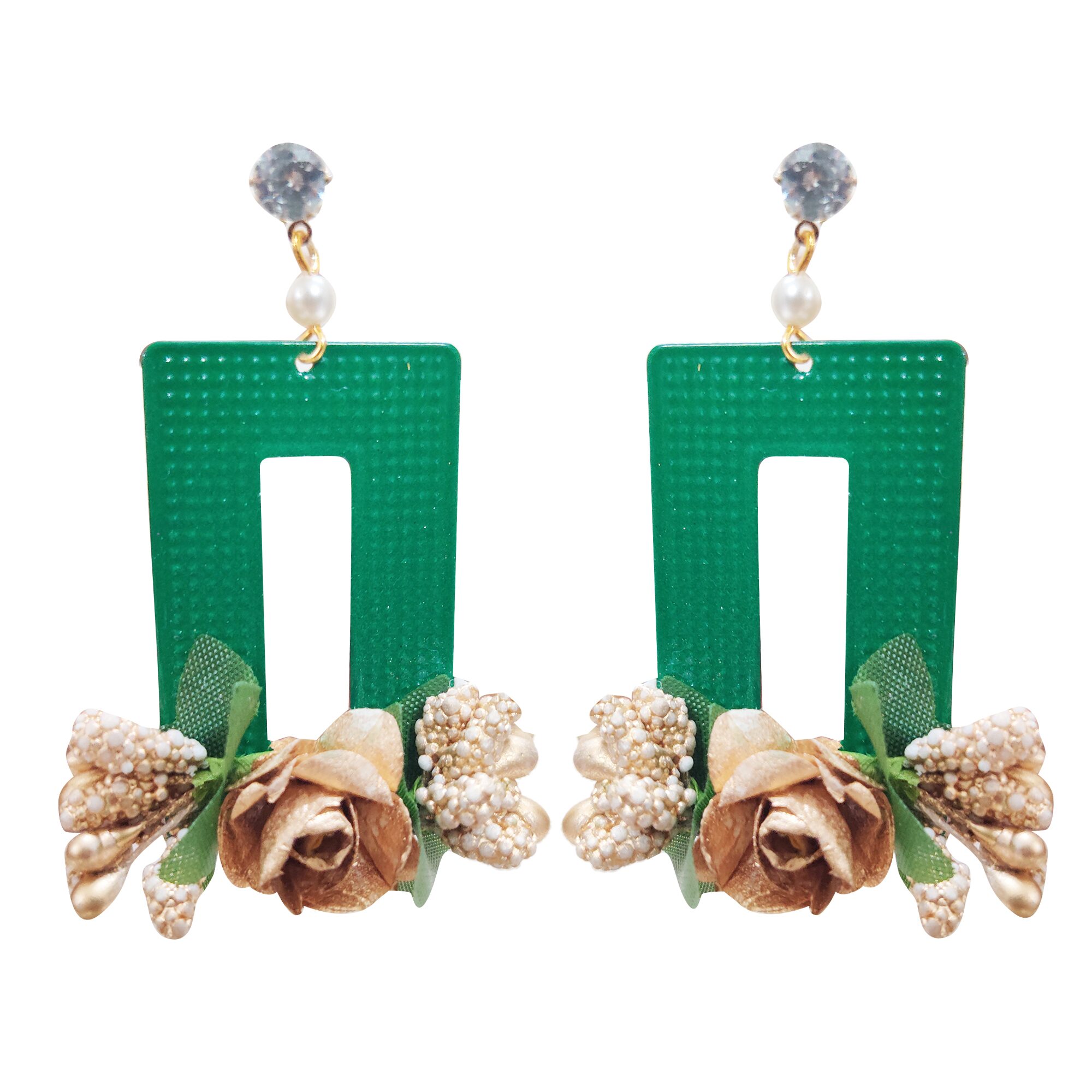 

Shining Gem Simply Precious Stylish Floral Green Design Earrings