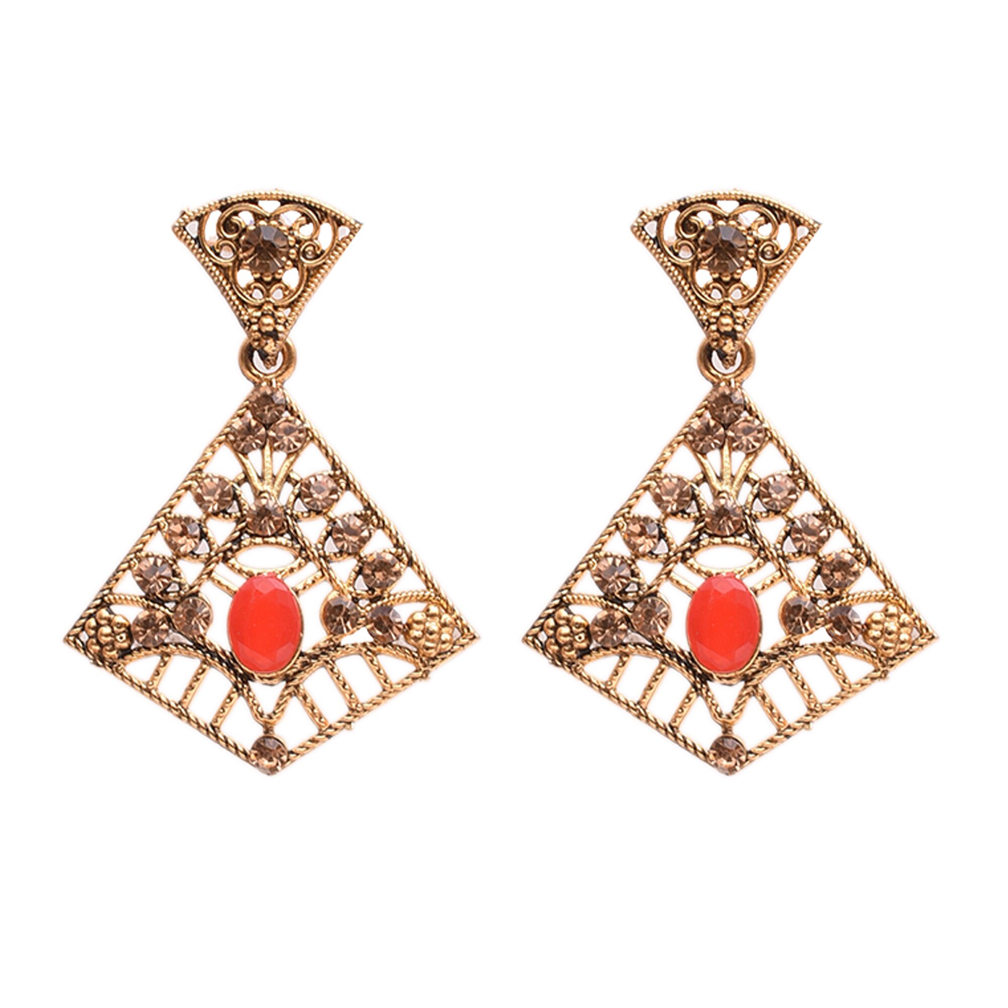 

SHINING GEM Red Golden Clip On Earring For Women