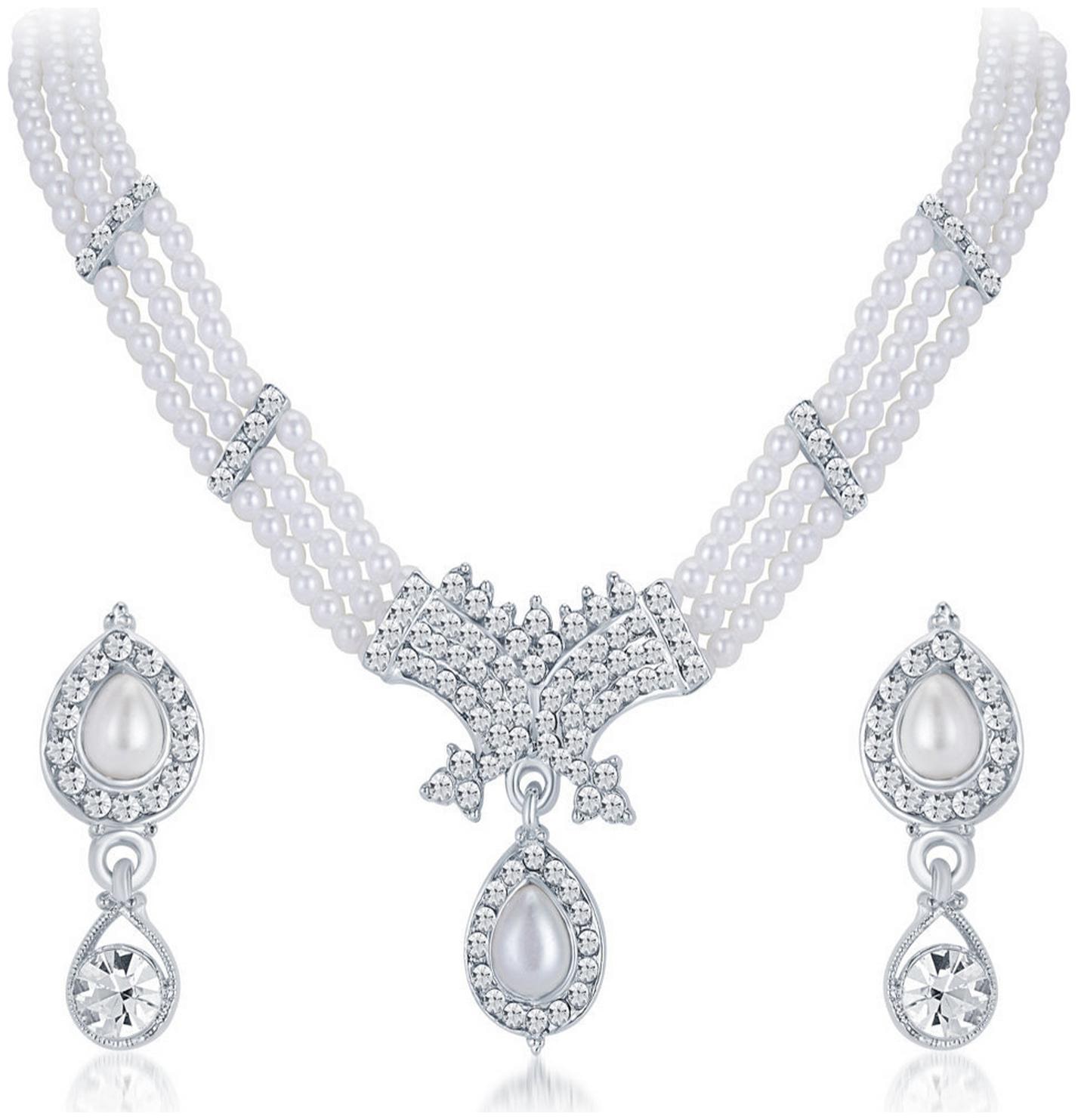 

Sukkhi ShoStopper Blossomy Rhodium Plated Australian Diamond Necklace Set