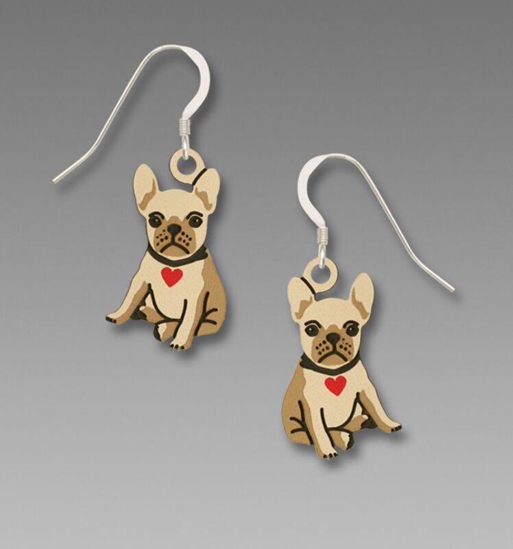 

Sienna Sky BULLDOG PUPPY with Red Heart Collar EARRINGS Sterling Silver USA Box