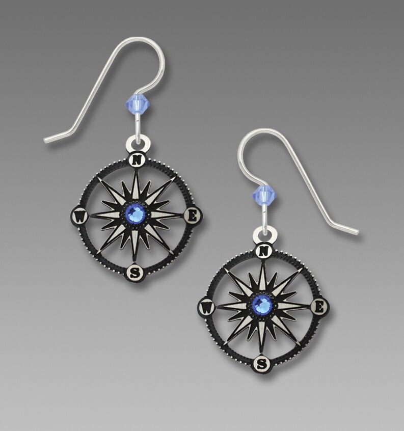

Sienna Sky COMPASS Earrings STERLING SILVER Earwires Dangle Gift Wrapped Box