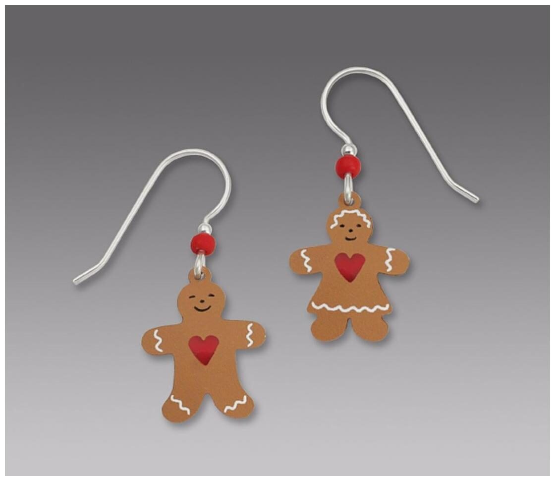 

Sienna Sky GINGERBREAD COUPLE with Red Heart EARRINGS Sterling Christmas - Boxed