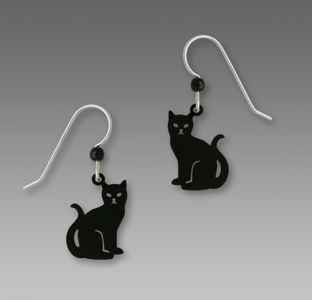 

Sienna Sky Jewelry BLACK CAT Earrings 1588 Feline STERLING Silver Kitty Dangle