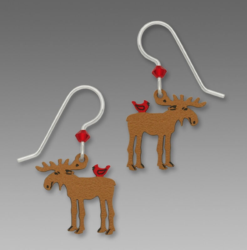 

Sienna Sky Jewelry MOOSE with CARDINAL EARRINGS 1482 Sterling Silver Earwires