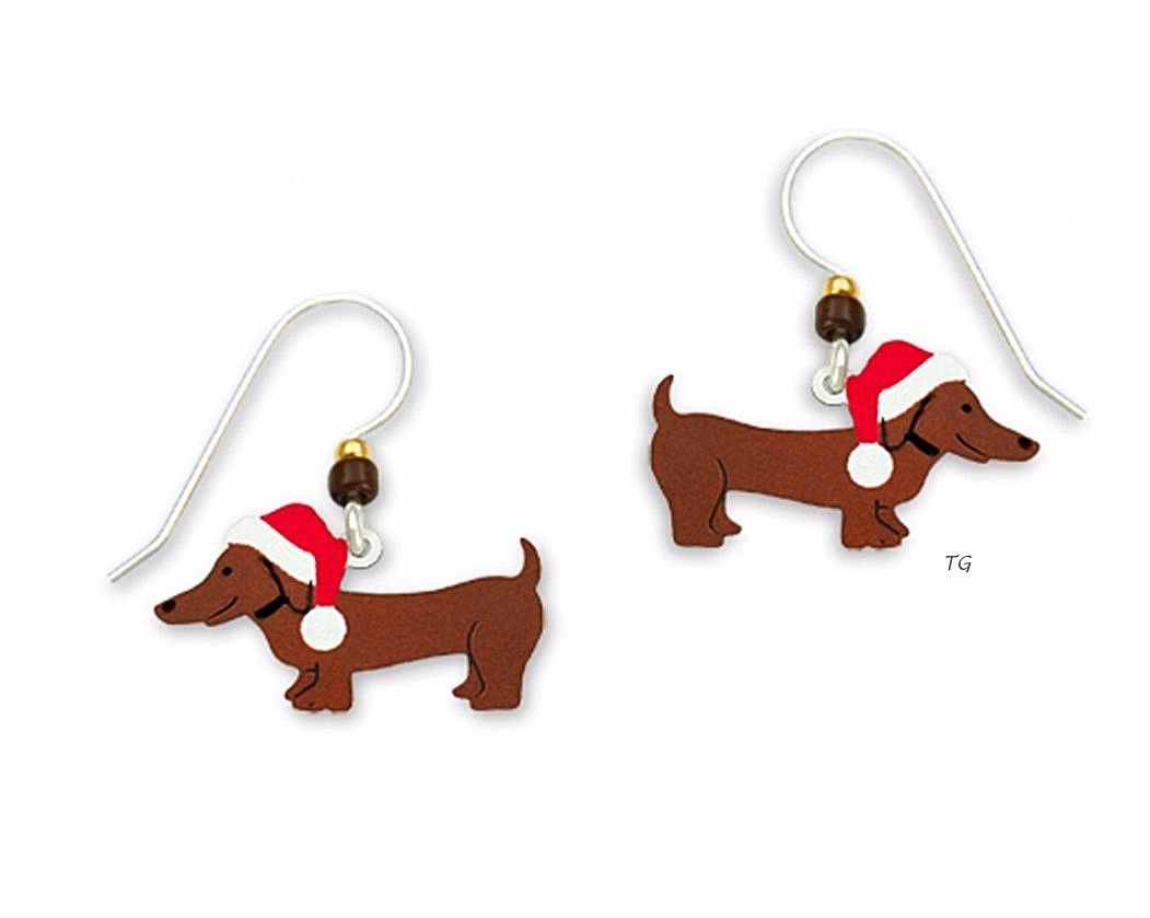 

Sienna Sky Jewelry Christmas DACHSHUND DOG with Santa Hat EARRINGS 1353 Sterling