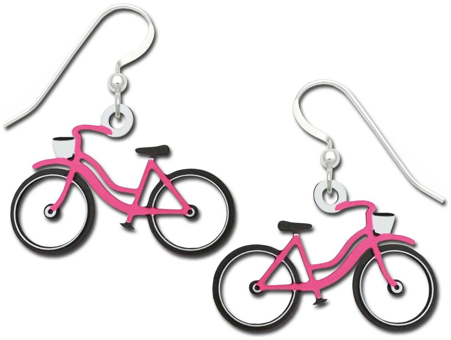 

Sienna Sky Pink Bike Earrings Hand Painted Made USA Retro Vintage Bicycle 925 SS