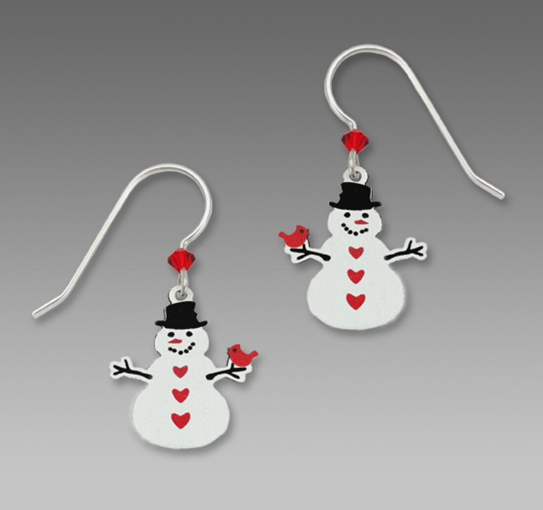 

Sienna Sky SNOWMAN w CARDINAL Earrings STERLING Silver Bird Christmas 1411 Box