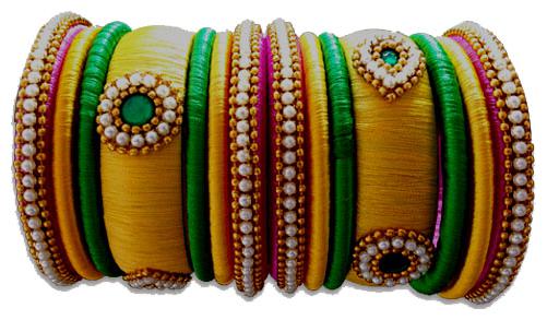 

Silk Kundan Bangle Set