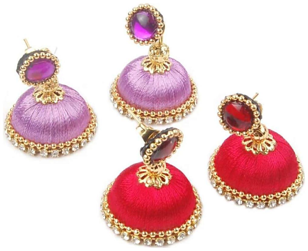 

Silk thread earrings Jhumuka pack of 2 pairs