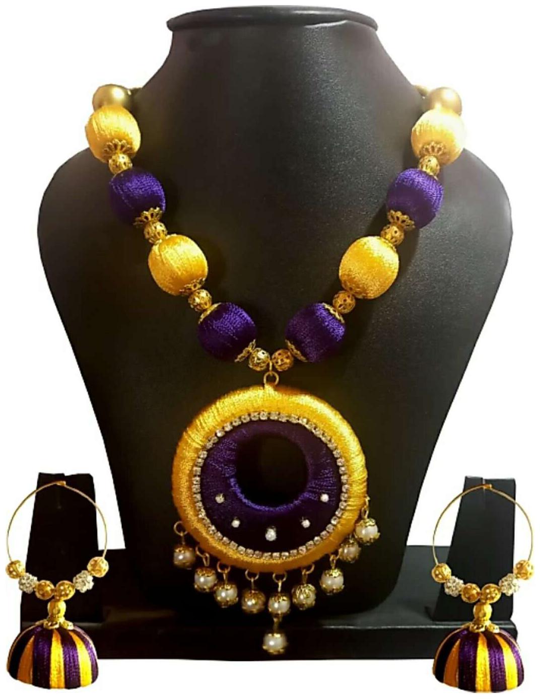 

Silk thread necklace with earrings