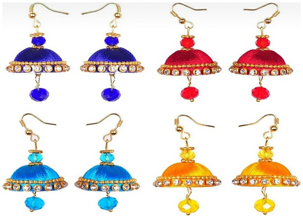 

Silk thread earrings Jhumuka pack of 4pairs