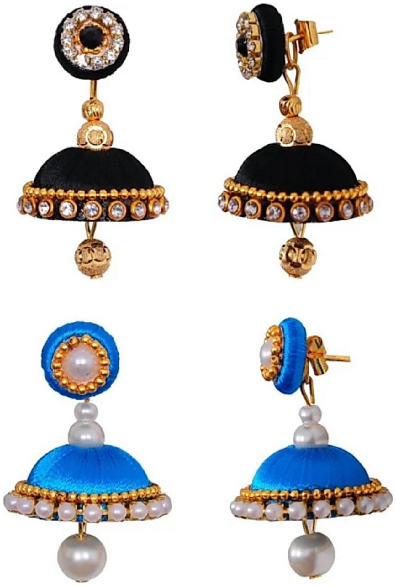 

Silk thread earrings Jhumuka pack of 2 pairs