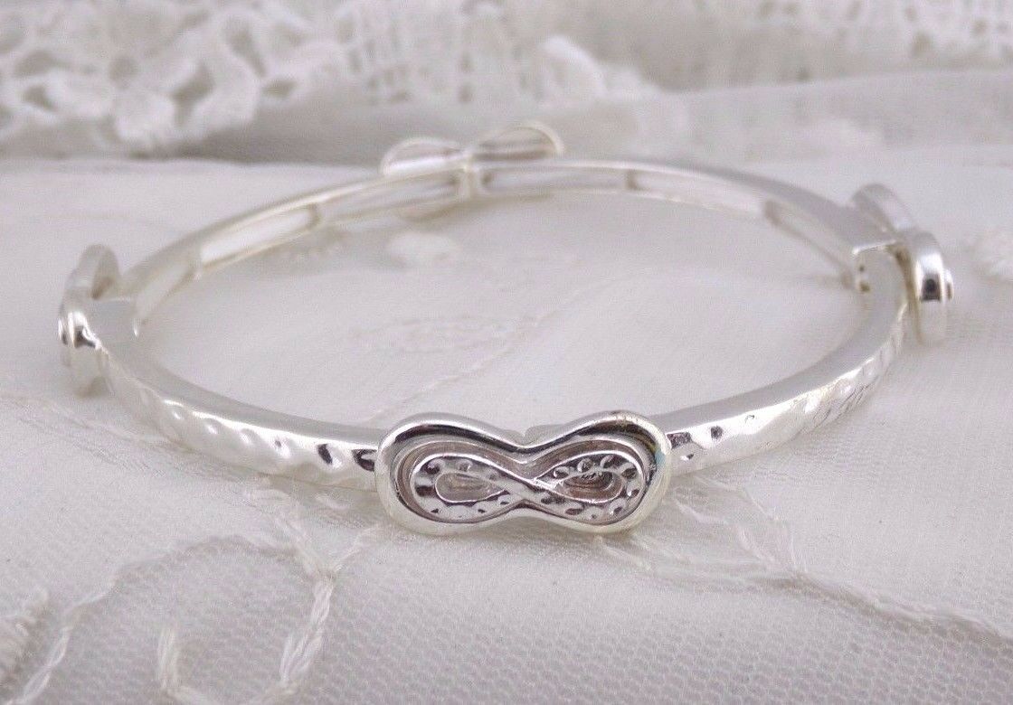 

Silver Infinity Symbol Stretch Bracelet Hammered Look Fashion Jewelry NEW