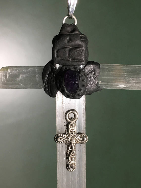 

Silver Selenite Amethyst Necklace Selenite Cross Necklace Amethyst Chip