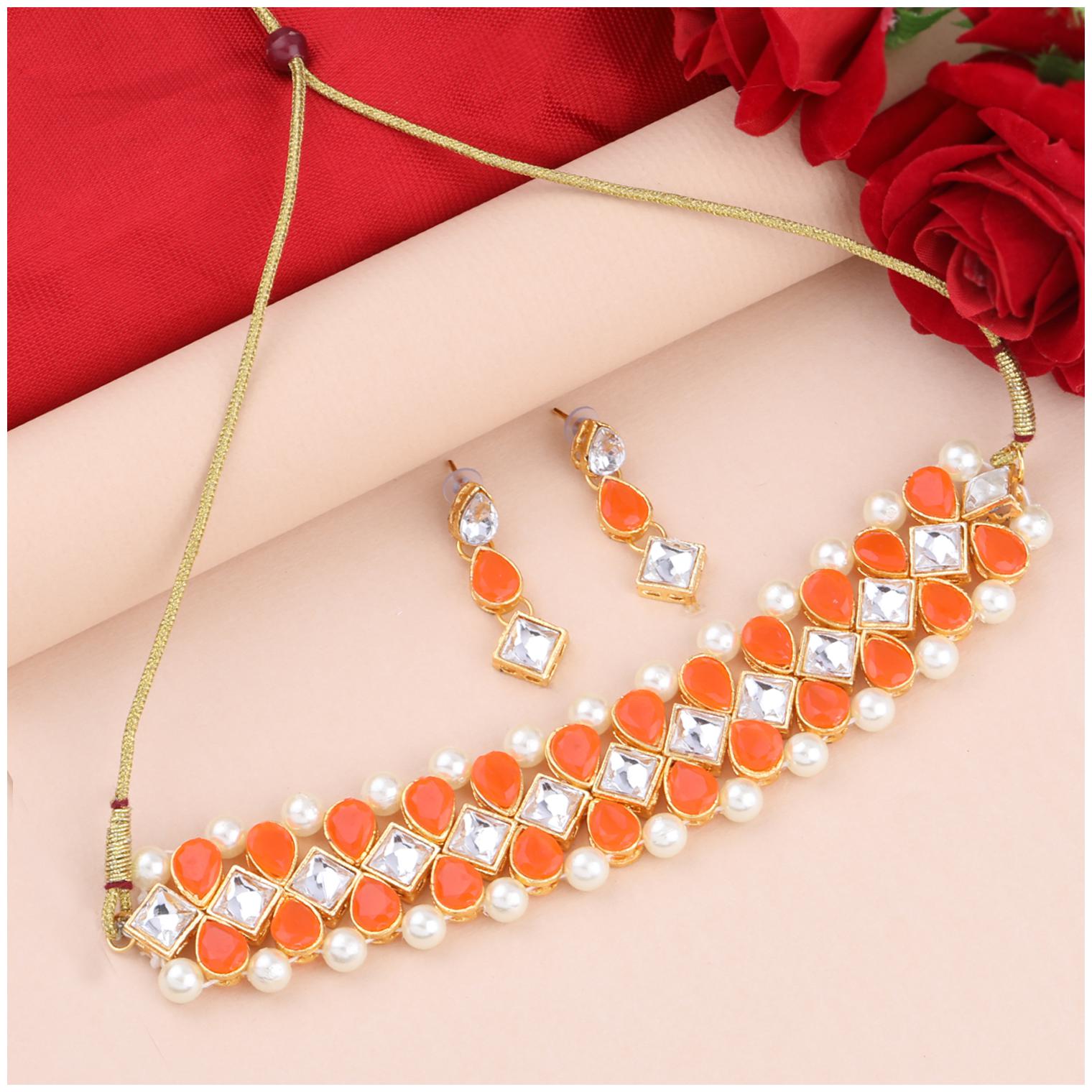 

SILVER SHINE Stylish Delicate Party Wear Choker Set For Women Girl