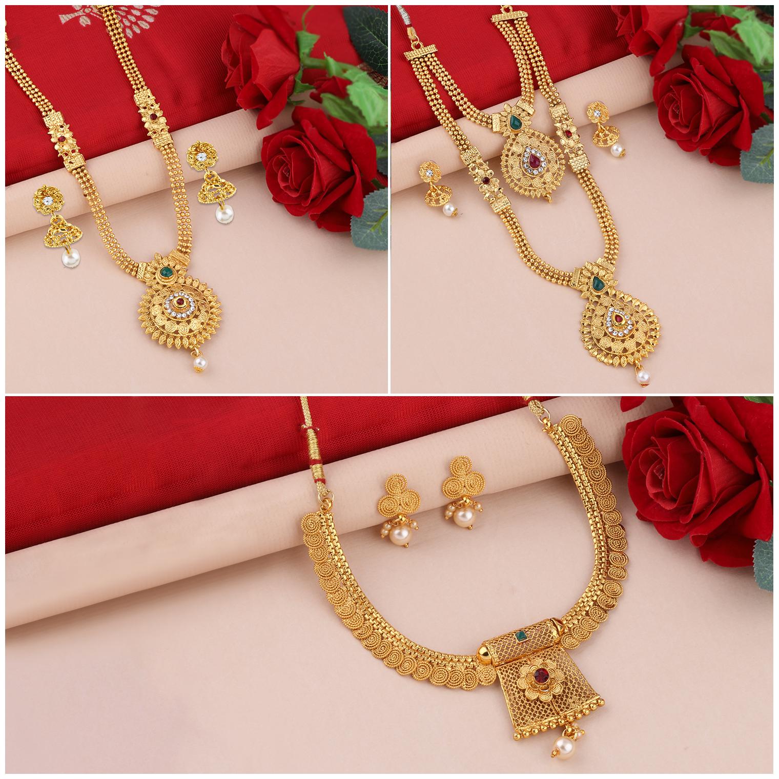 

SILVER SHINE Gold Plated Traditional Designer Long Set Combo For Women